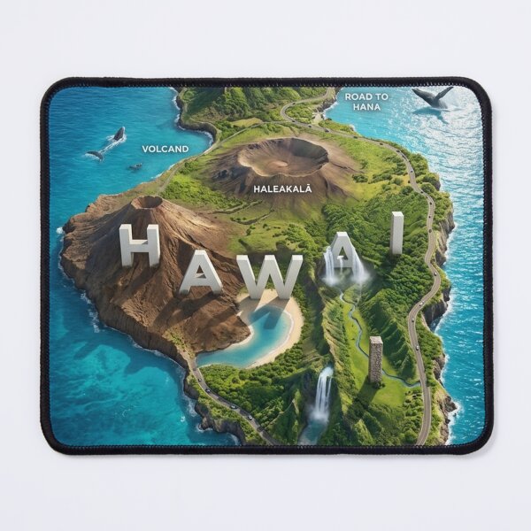 Item preview, Detailed 3D Island Map of Maui, Hawaii, featuring Whales & Volcanoes designed and sold by MyEz Style.