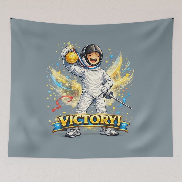 Item preview, VICTORY! Happy Fencing Champion Medal designed and sold by ChillCharmStudio.