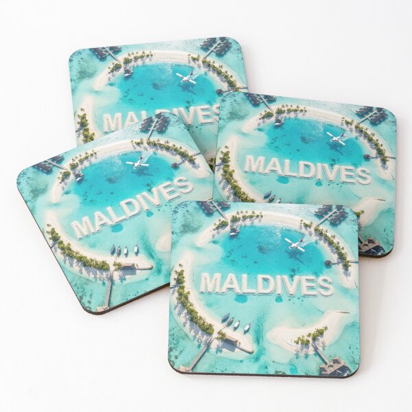 Item preview, Idyllic Aerial Maldives Resort with MALDIVES Sand Text & Seaplane designed and sold by MyEz Style.