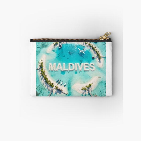 Item preview, Idyllic Aerial Maldives Resort with MALDIVES Sand Text & Seaplane designed and sold by MyEz Style.