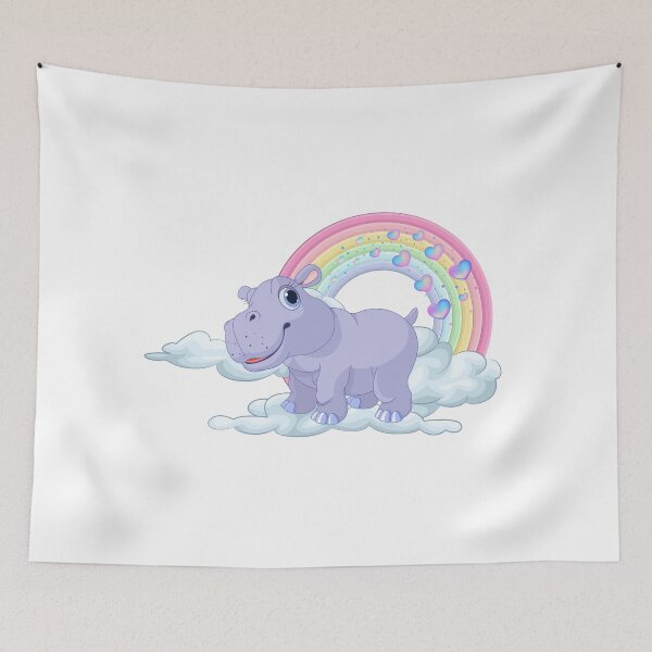 Item preview,  Happy Hippo - Cute Purple Hippo on a Cloud with Rainbow designed and sold by Love3Happy.