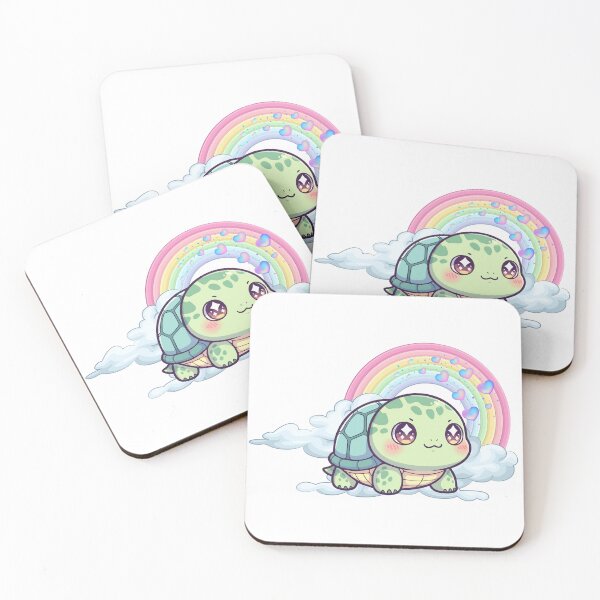 Item preview, Cheerful Turtle - Cute Teal Turtle on a Cloud with Rainbow and Hearts designed and sold by Love3Happy.