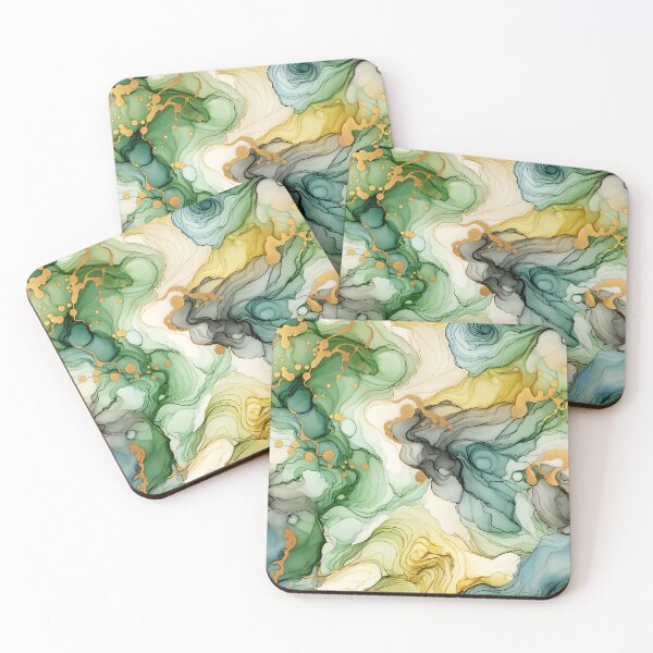 Item preview, Green Alcohol Ink Abstract with Gold Highlights designed and sold by FunnyTeeByMe.
