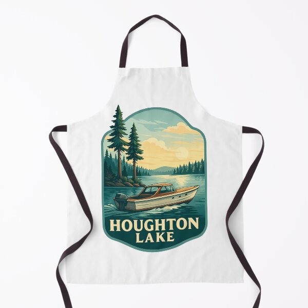 Item preview, Houghton Lake Michigan with Pine Trees and Wooden Boat designed and sold by Aryabek.