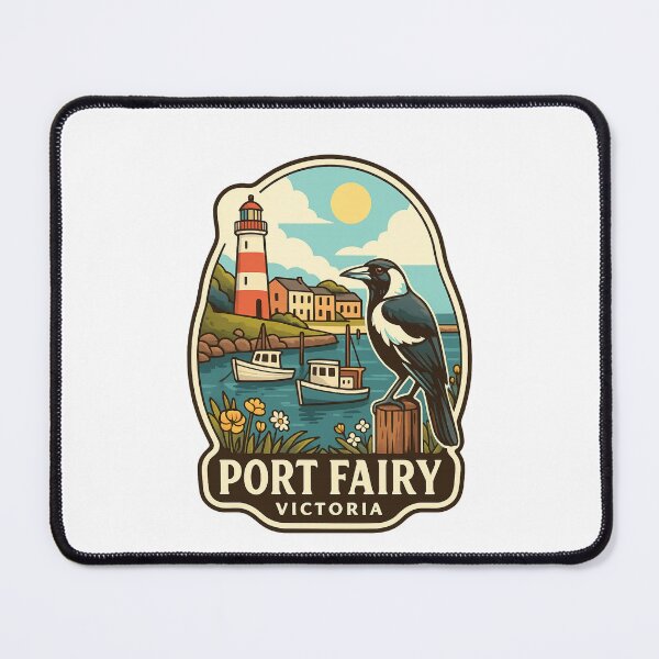 Item preview, Port Fairy Victoria Seaside Village with Magpie and Boats designed and sold by Aryabek.