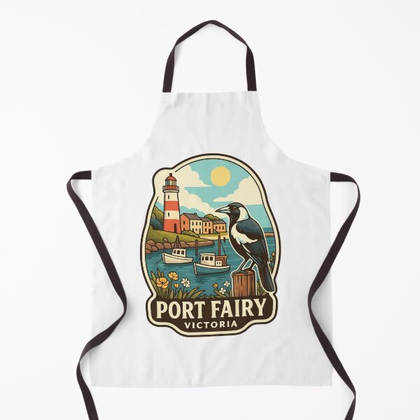 Item preview, Port Fairy Victoria Seaside Village with Magpie and Boats designed and sold by Aryabek.