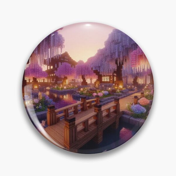 Item preview, Minecraft world, Japanese garden, cherry blossom trees, Japan, gaming, blue sky, pixel art, blocky digital landscape designed and sold by Sugar Wisdom .