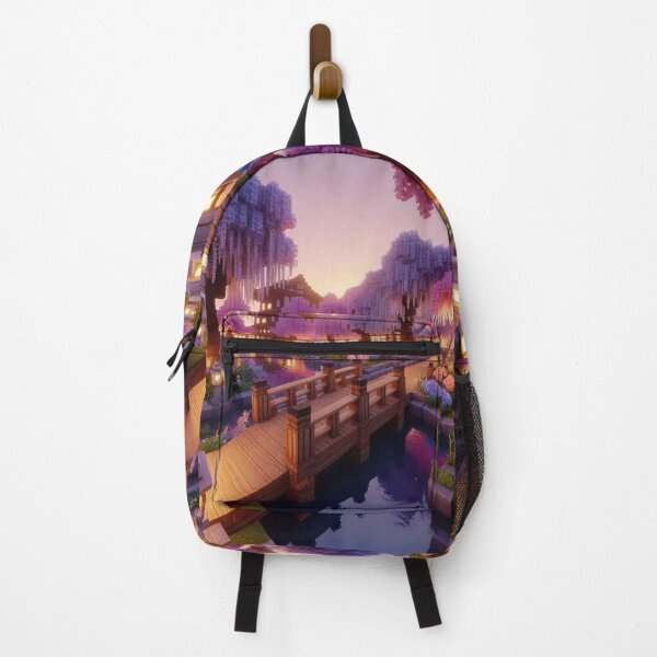 Item preview, Minecraft world, Japanese garden, cherry blossom trees, Japan, gaming, blue sky, pixel art, blocky digital landscape designed and sold by Sugar Wisdom .