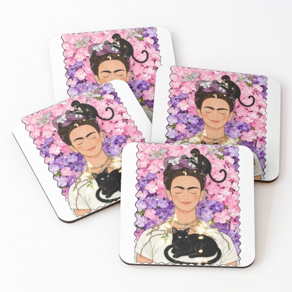 Item preview, Frida Kahlo’s smile with rose, monkey and cat illustration  designed and sold by Arte Cartoon From TagTeam Group.