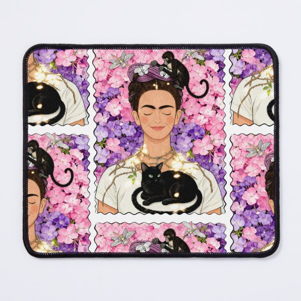 Item preview, Frida Kahlo’s smile with rose, monkey and cat illustration  designed and sold by Arte Cartoon From TagTeam Group.