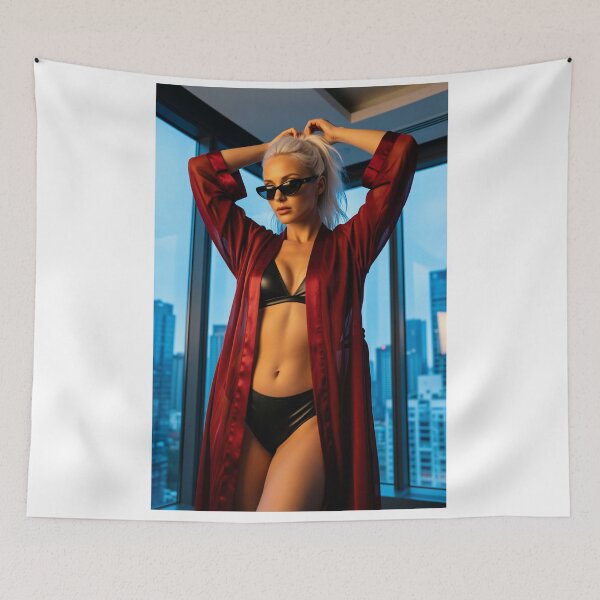 Item preview, Platinum Hair Woman in Red Robe with City View designed and sold by CathryneDelamort.