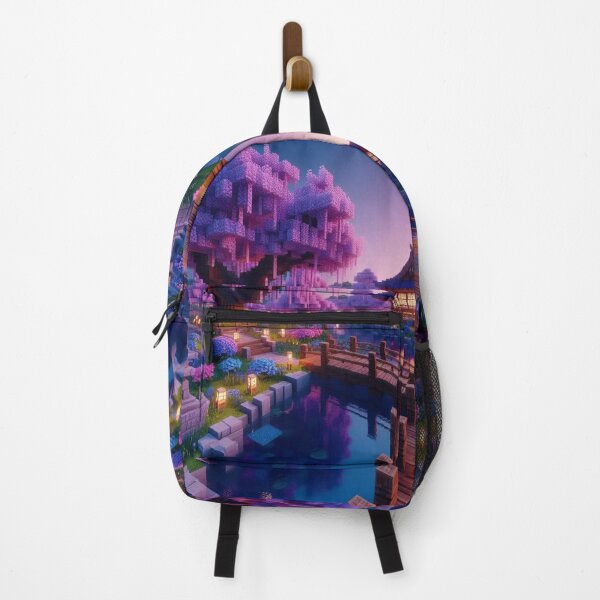 Item preview, Minecraft world, Japanese garden, cherry blossom trees, Japan, gaming, blue sky, pixel art, blocky digital landscape designed and sold by Sugar Wisdom .