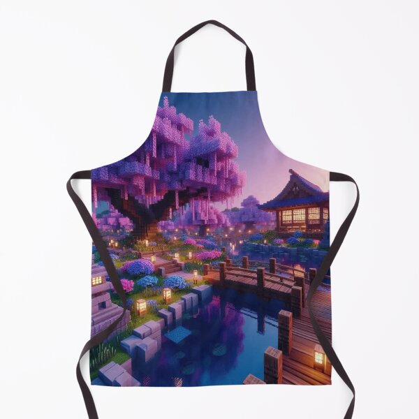 Item preview, Minecraft world, Japanese garden, cherry blossom trees, Japan, gaming, blue sky, pixel art, blocky digital landscape designed and sold by Sugar Wisdom .