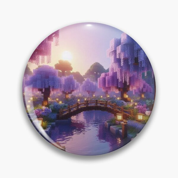 Item preview, Minecraft world, Japanese garden, cherry blossom trees, Japan, gaming, blue sky, pixel art, blocky digital landscape designed and sold by Sugar Wisdom .