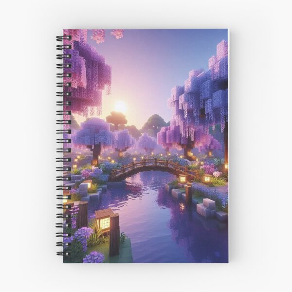 Item preview, Minecraft world, Japanese garden, cherry blossom trees, Japan, gaming, blue sky, pixel art, blocky digital landscape designed and sold by Sugar Wisdom .