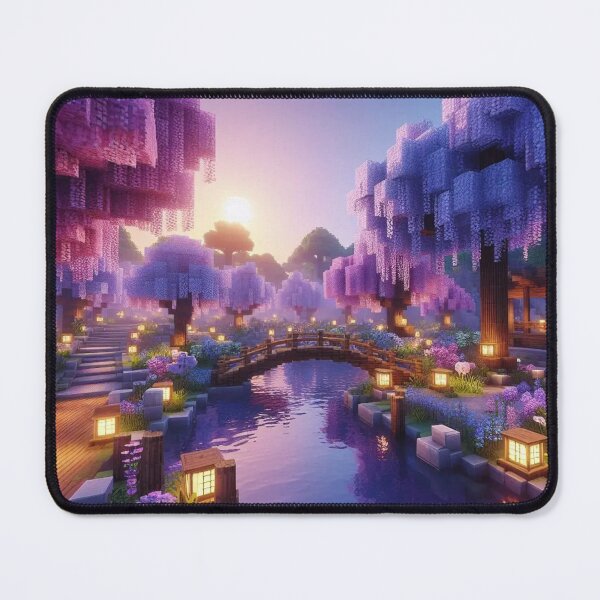 Item preview, Minecraft world, Japanese garden, cherry blossom trees, Japan, gaming, blue sky, pixel art, blocky digital landscape designed and sold by Sugar Wisdom .