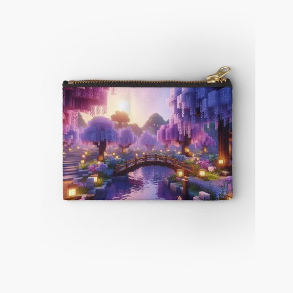Item preview, Minecraft world, Japanese garden, cherry blossom trees, Japan, gaming, blue sky, pixel art, blocky digital landscape designed and sold by Sugar Wisdom .