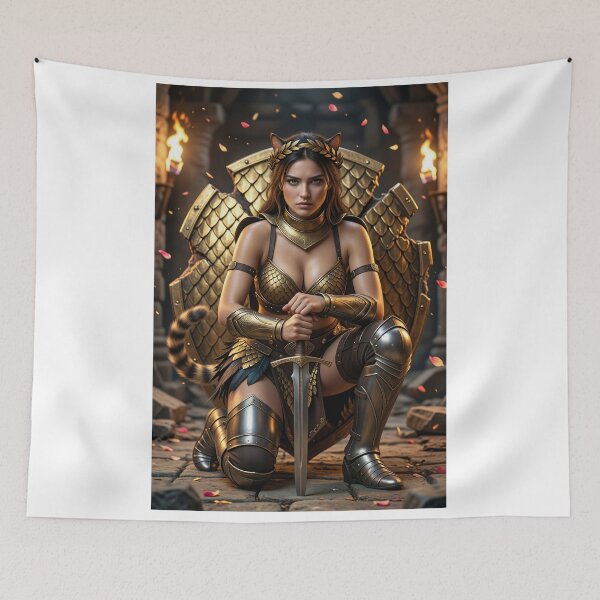 Item preview, Cat Girl Knight Kneels for Justice in Temple designed and sold by CathryneDelamort.