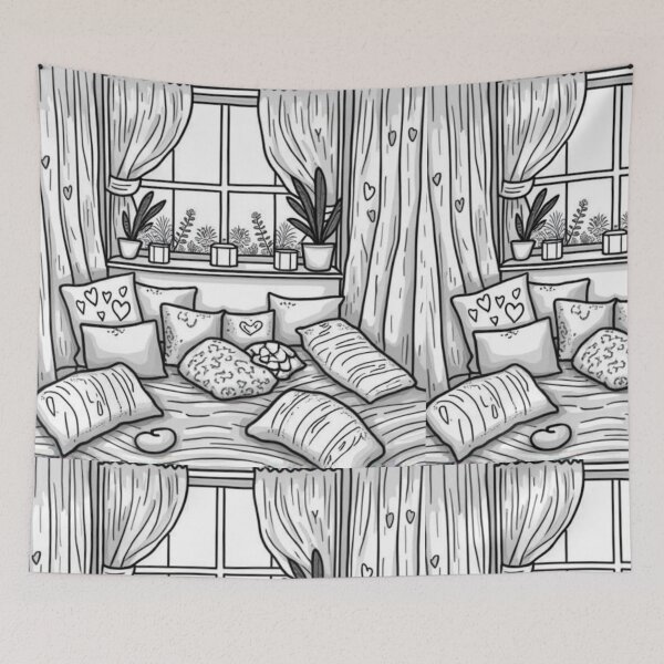 Item preview, Part 7 Cozy Hearts Coloring Page – Relaxing Black and White Line Art designed and sold by Kookyclan.