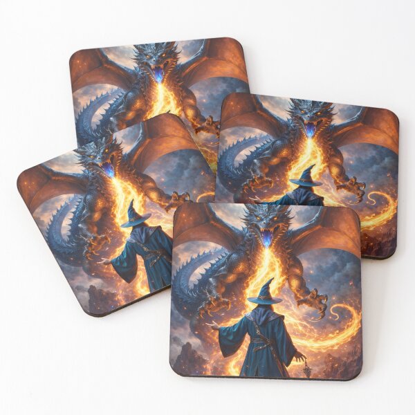 Item preview, Firebound Sorcerer vs Dragon – Epic Fantasy Magic Battle Art designed and sold by DrakariArt.