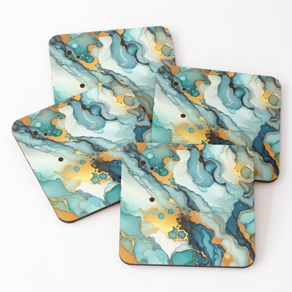 Item preview, Teal and Navy Alcohol Ink Abstract with Gold designed and sold by FunnyTeeByMe.