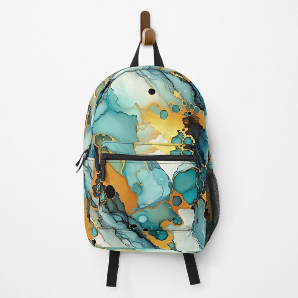 Item preview, Teal and Navy Alcohol Ink Abstract with Gold designed and sold by FunnyTeeByMe.