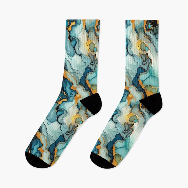 Item preview, Teal and Navy Alcohol Ink Abstract with Gold designed and sold by FunnyTeeByMe.