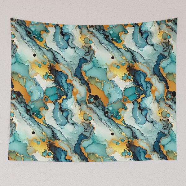 Item preview, Teal and Navy Alcohol Ink Abstract with Gold designed and sold by FunnyTeeByMe.