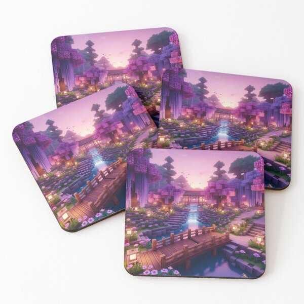 Item preview, Minecraft world, Japanese garden, cherry blossom trees, Japan, gaming, blue sky, pixel art, blocky digital landscape designed and sold by Sugar Wisdom .