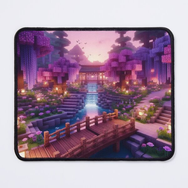 Item preview, Minecraft world, Japanese garden, cherry blossom trees, Japan, gaming, blue sky, pixel art, blocky digital landscape designed and sold by Sugar Wisdom .