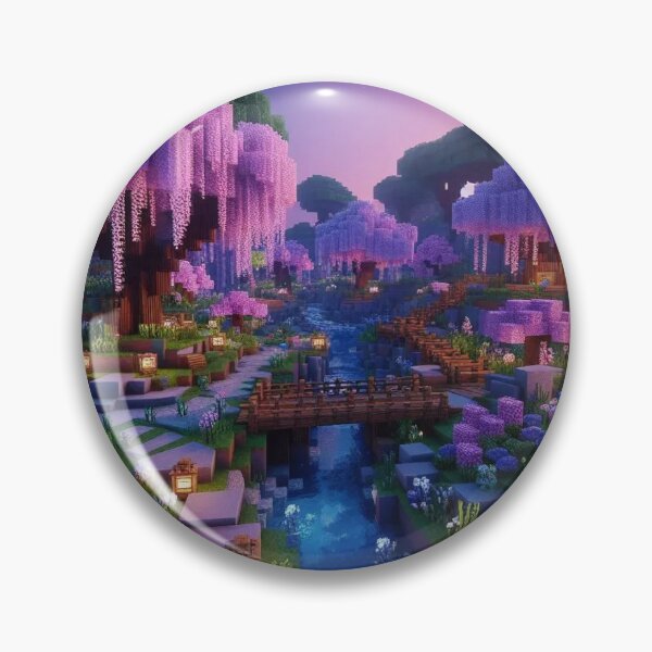 Item preview, Minecraft world, Japanese garden, cherry blossom trees, Japan, gaming, blue sky, pixel art, blocky digital landscape designed and sold by Sugar Wisdom .