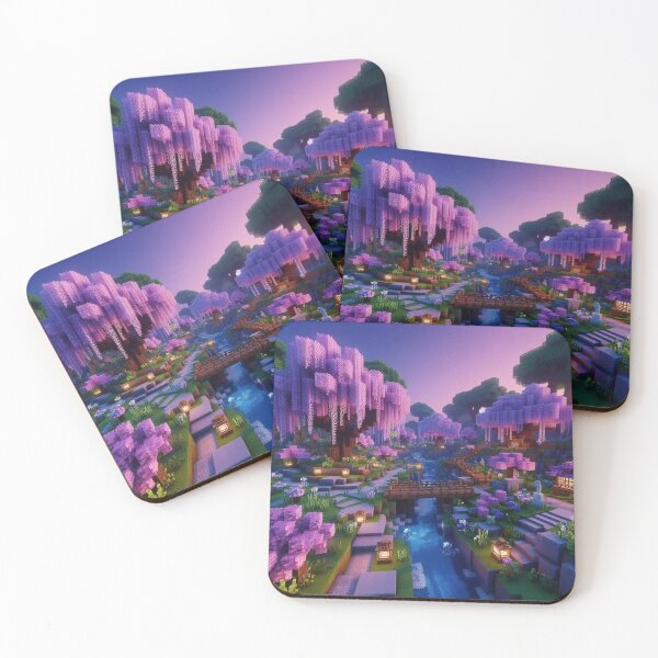 Item preview, Minecraft world, Japanese garden, cherry blossom trees, Japan, gaming, blue sky, pixel art, blocky digital landscape designed and sold by Sugar Wisdom .