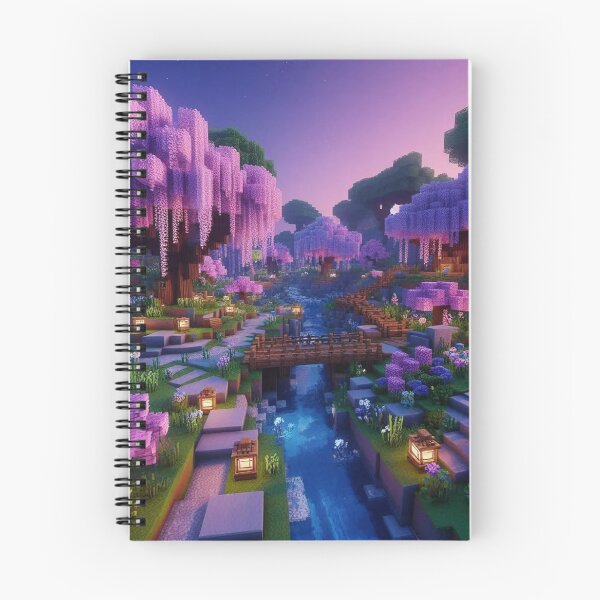 Item preview, Minecraft world, Japanese garden, cherry blossom trees, Japan, gaming, blue sky, pixel art, blocky digital landscape designed and sold by Sugar Wisdom .