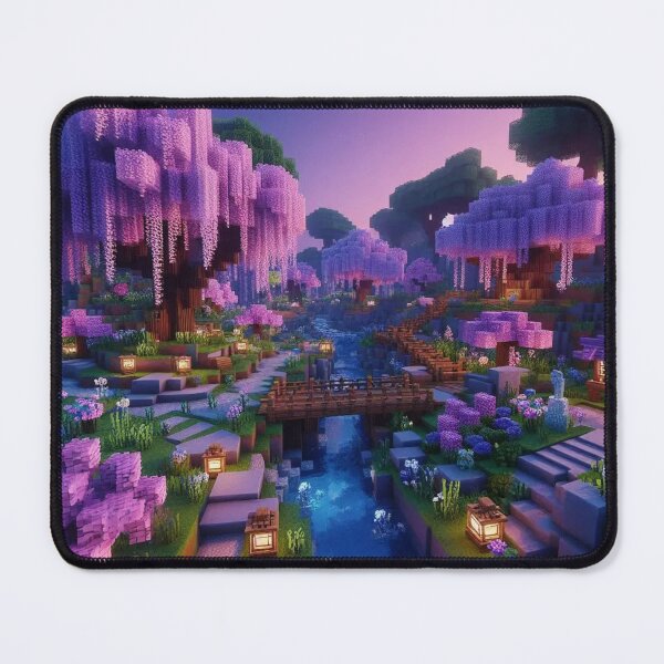 Item preview, Minecraft world, Japanese garden, cherry blossom trees, Japan, gaming, blue sky, pixel art, blocky digital landscape designed and sold by Sugar Wisdom .