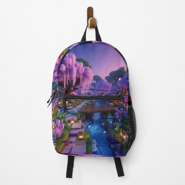Item preview, Minecraft world, Japanese garden, cherry blossom trees, Japan, gaming, blue sky, pixel art, blocky digital landscape designed and sold by Sugar Wisdom .