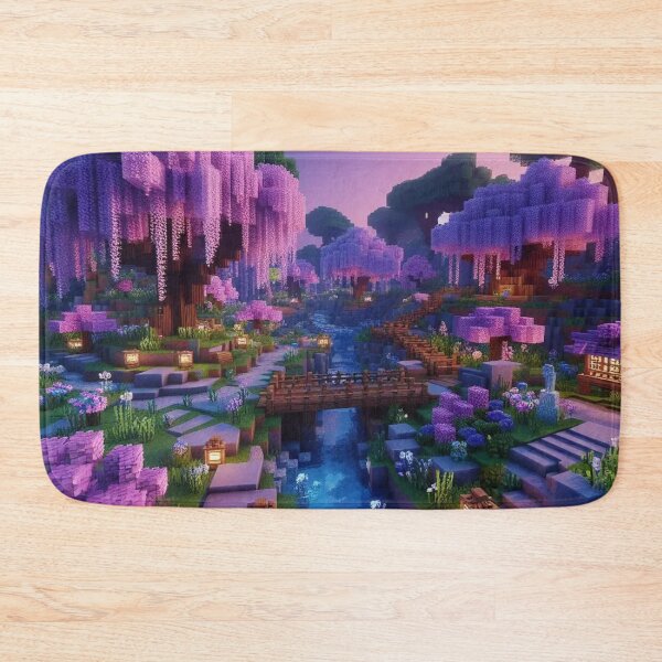 Item preview, Minecraft world, Japanese garden, cherry blossom trees, Japan, gaming, blue sky, pixel art, blocky digital landscape designed and sold by Sugar Wisdom .