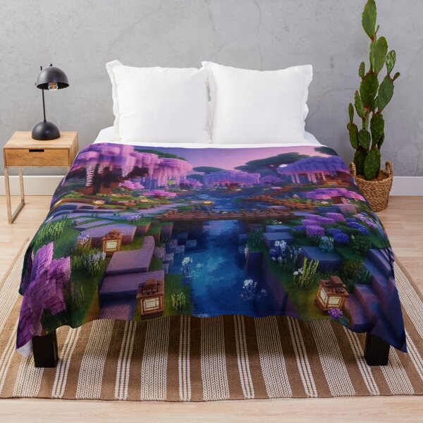 Item preview, Minecraft world, Japanese garden, cherry blossom trees, Japan, gaming, blue sky, pixel art, blocky digital landscape designed and sold by Sugar Wisdom .