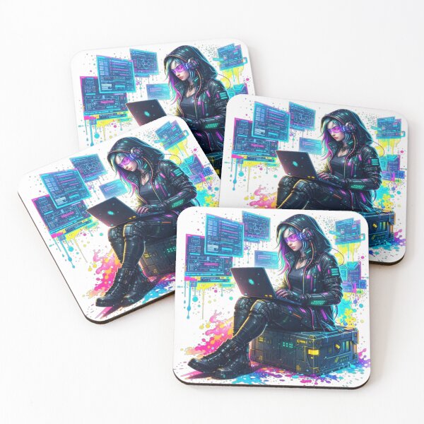 Item preview, Neon Hacker Girl – Cyberpunk Coder designed and sold by the-dovlat.