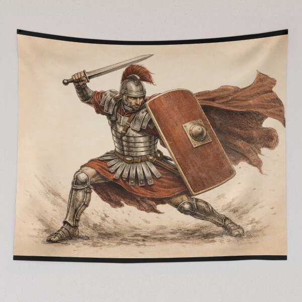 Item preview, Roman Legionnaire Battle Warrior Illustration designed and sold by Retr0Tshirts.