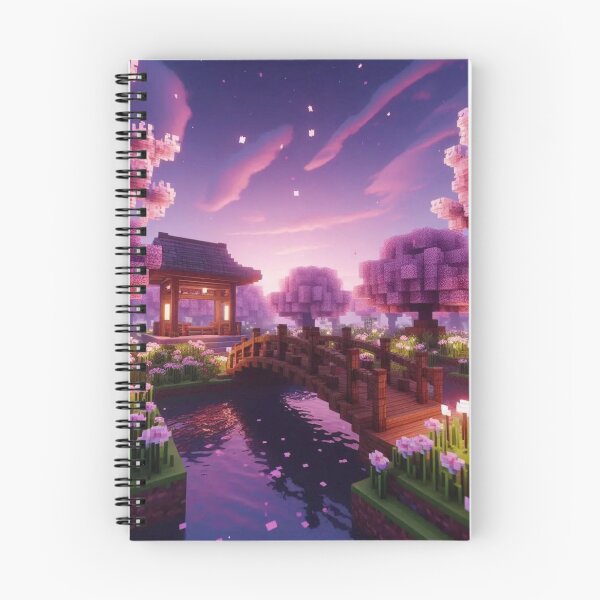 Item preview, Minecraft world, Japanese garden, cherry blossom trees, Japan, gaming, blue sky, pixel art, blocky digital landscape designed and sold by Sugar Wisdom .