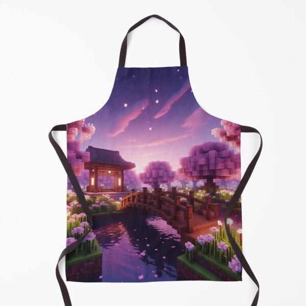 Item preview, Minecraft world, Japanese garden, cherry blossom trees, Japan, gaming, blue sky, pixel art, blocky digital landscape designed and sold by Sugar Wisdom .