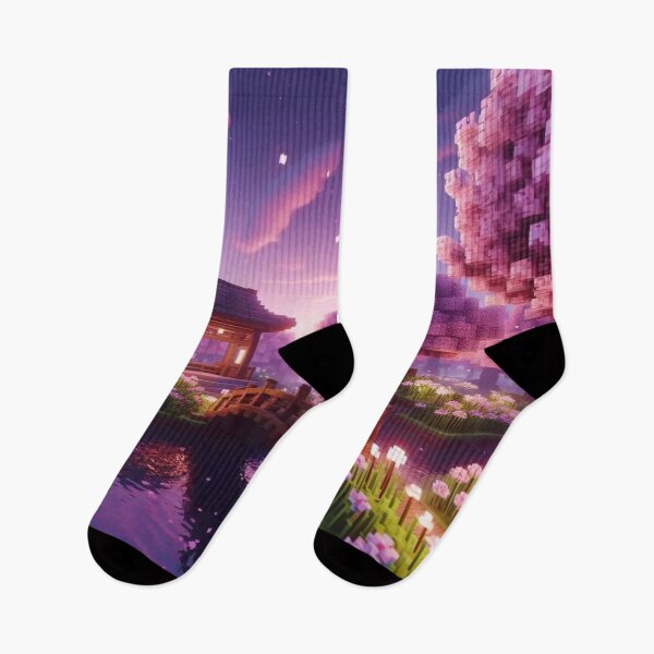 Item preview, Minecraft world, Japanese garden, cherry blossom trees, Japan, gaming, blue sky, pixel art, blocky digital landscape designed and sold by Sugar Wisdom .