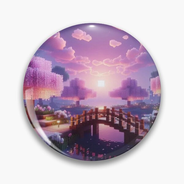 Item preview, Minecraft world, Japanese garden, cherry blossom trees, Japan, gaming, blue sky, pixel art, blocky digital landscape designed and sold by Sugar Wisdom .
