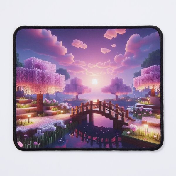 Item preview, Minecraft world, Japanese garden, cherry blossom trees, Japan, gaming, blue sky, pixel art, blocky digital landscape designed and sold by Sugar Wisdom .