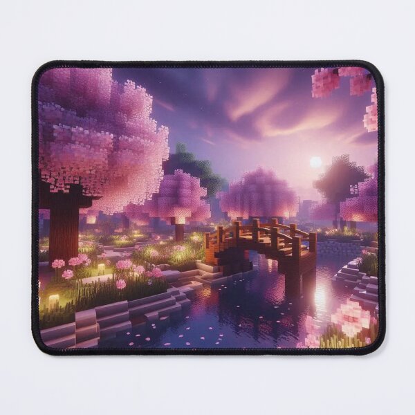 Item preview, Minecraft world, Japanese garden, cherry blossom trees, Japan, gaming, blue sky, pixel art, blocky digital landscape designed and sold by Sugar Wisdom .