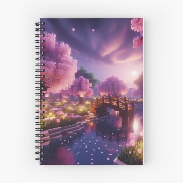 Item preview, Minecraft world, Japanese garden, cherry blossom trees, Japan, gaming, blue sky, pixel art, blocky digital landscape designed and sold by Sugar Wisdom .