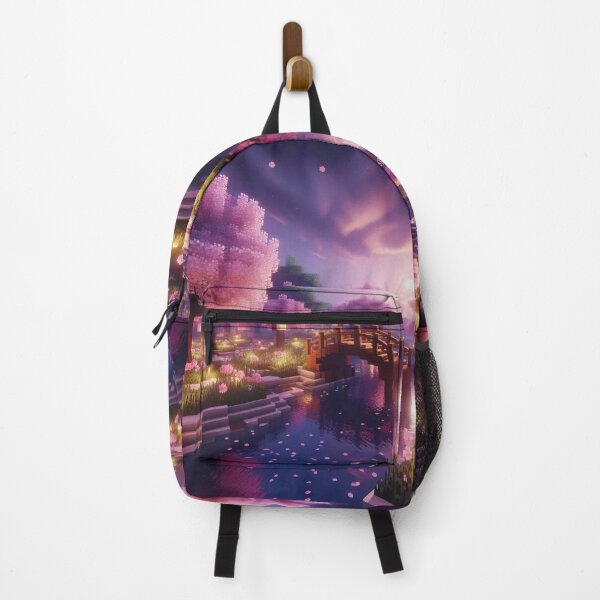 Item preview, Minecraft world, Japanese garden, cherry blossom trees, Japan, gaming, blue sky, pixel art, blocky digital landscape designed and sold by Sugar Wisdom .