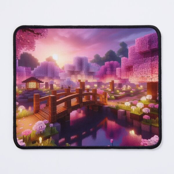 Item preview, Minecraft world, Japanese garden, cherry blossom trees, Japan, gaming, blue sky, pixel art, blocky digital landscape designed and sold by Sugar Wisdom .