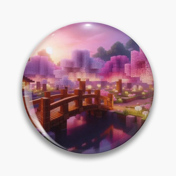 Item preview, Minecraft world, Japanese garden, cherry blossom trees, Japan, gaming, blue sky, pixel art, blocky digital landscape designed and sold by Sugar Wisdom .