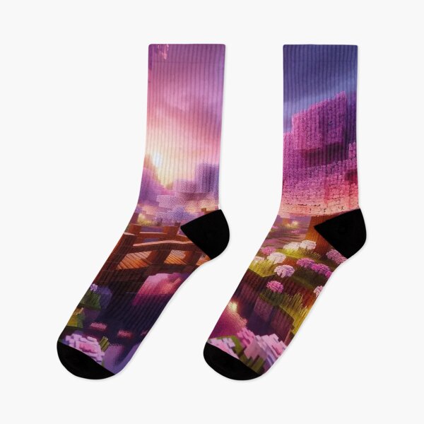 Item preview, Minecraft world, Japanese garden, cherry blossom trees, Japan, gaming, blue sky, pixel art, blocky digital landscape designed and sold by Sugar Wisdom .